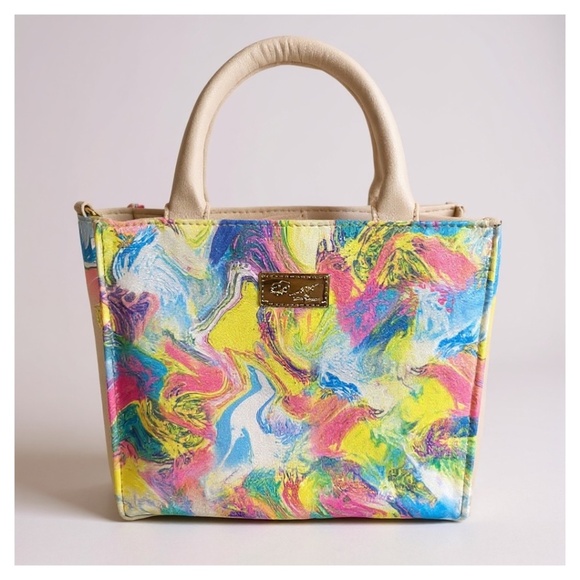 Betsey Johnson Handbags - Betsey Johnson Psychedelic Watercolor Mini Tote w Crossbody Strap Pre-Loved